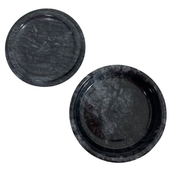 Decorative Black Granite Marble Round Jewelry Box With Floral Carved Lid 4x1.5" - Picture 3 of 9